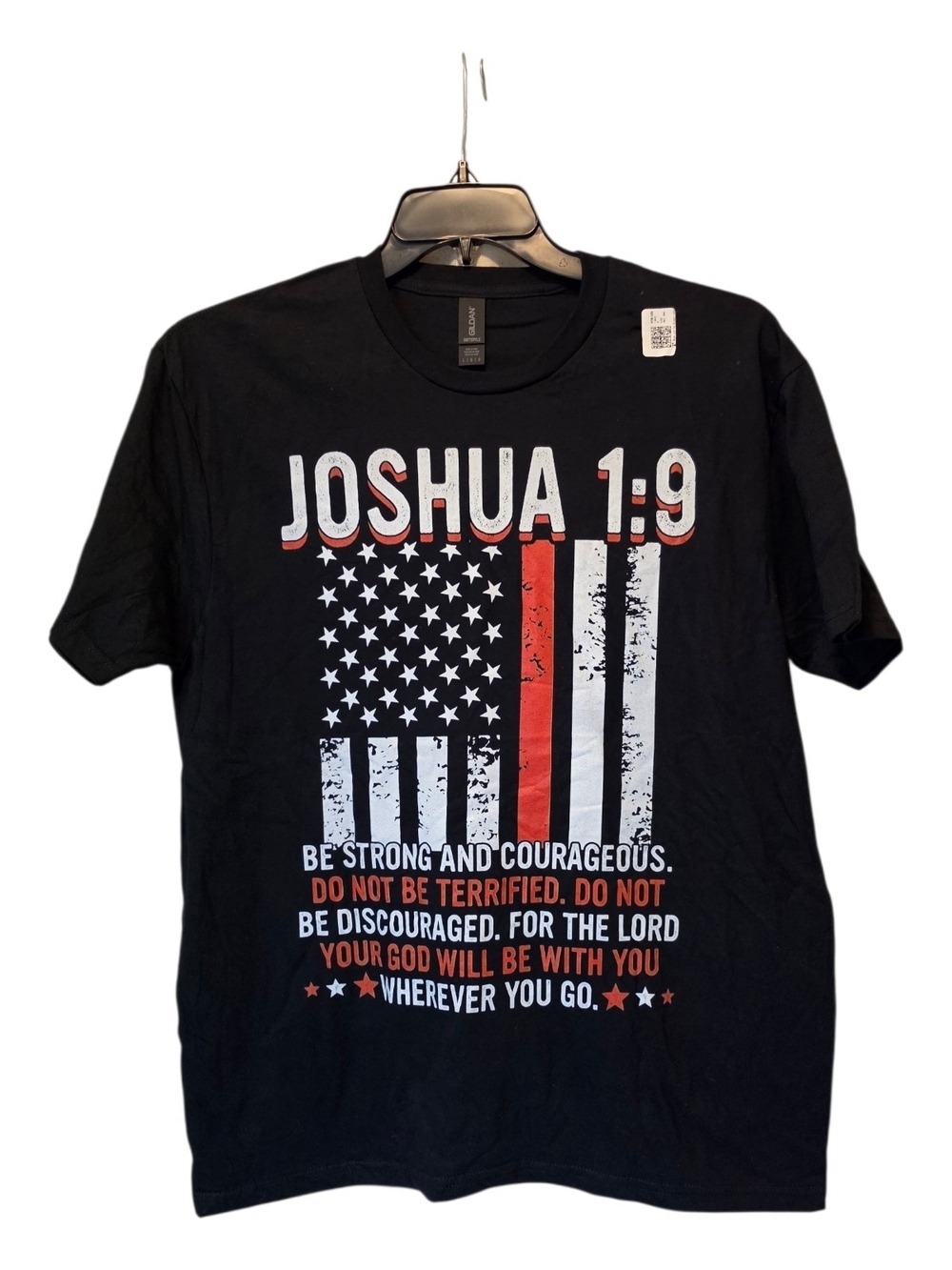 🇺🇸New Black Joshua 1:9 Tee with Red & White Flag Graphic